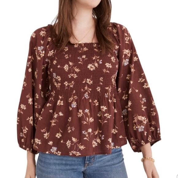 Madewell Tops - Madewell Lucie Top Womens Size 4 floral Boho Peasant Blouse Loose Fit Casual